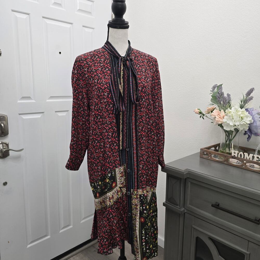 Nº21 Gilmar Printed Silk Patchwork Chemisier Dress L Asymmetrical Luxury Runway